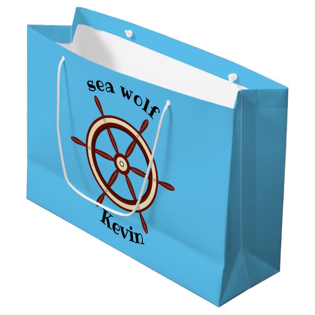 "SEA WOLF" ,steering wheel, personalized Large Gift Bag (Front Angled)
