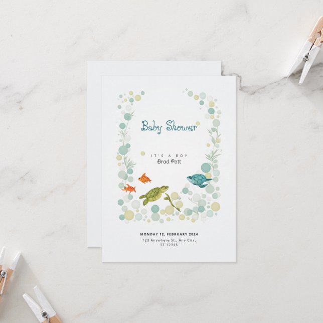 Sea World Baby Shower Invitation Card (Front/Back In Situ)