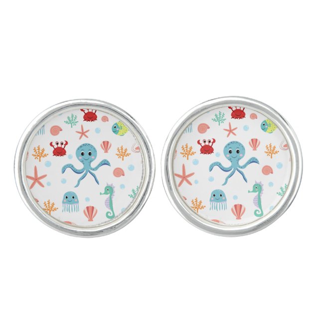 Sea World pattern Cufflinks (Front)