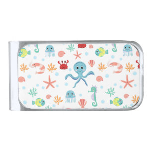 Sea World pattern Silver Finish Money Clip