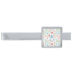 Sea World pattern Silver Finish Tie Bar