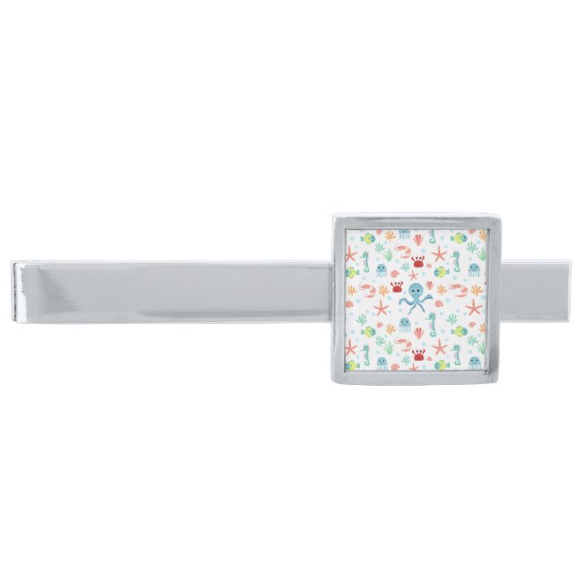 Sea World pattern Silver Finish Tie Bar (Front)