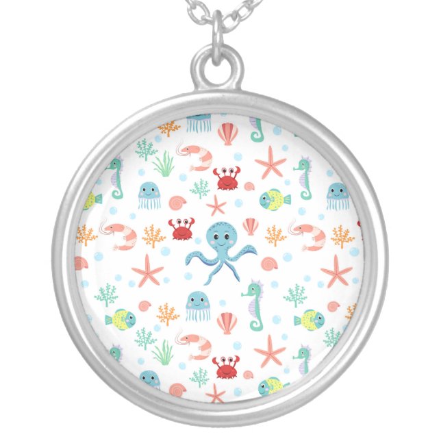 Sea World pattern Silver Plated Necklace (Front)