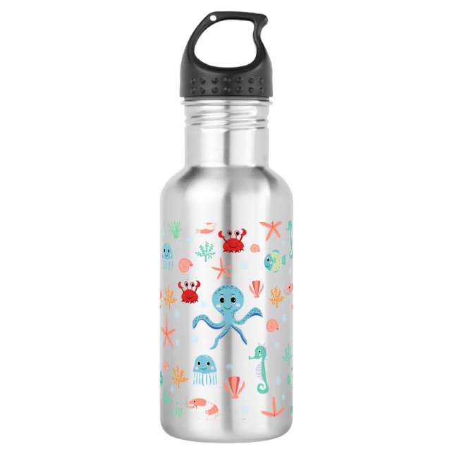 Sea World pattern Stainless Steel Water Bottle (Front)