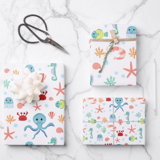 Sea World pattern Wrapping Paper Sheets (Front)