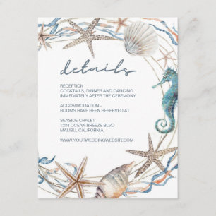 Sea Wreath Starfish Shell Seahorse Wedding Details Enclosure Card