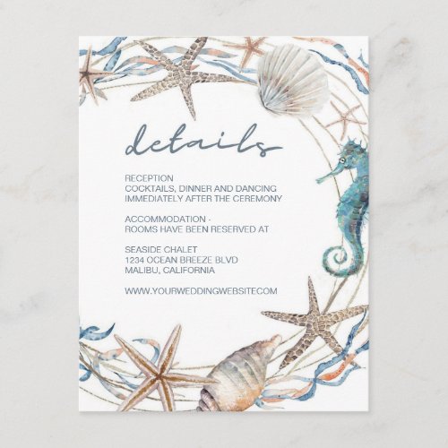 Sea Wreath Starfish Shell Seahorse Wedding Details Enclosure Card