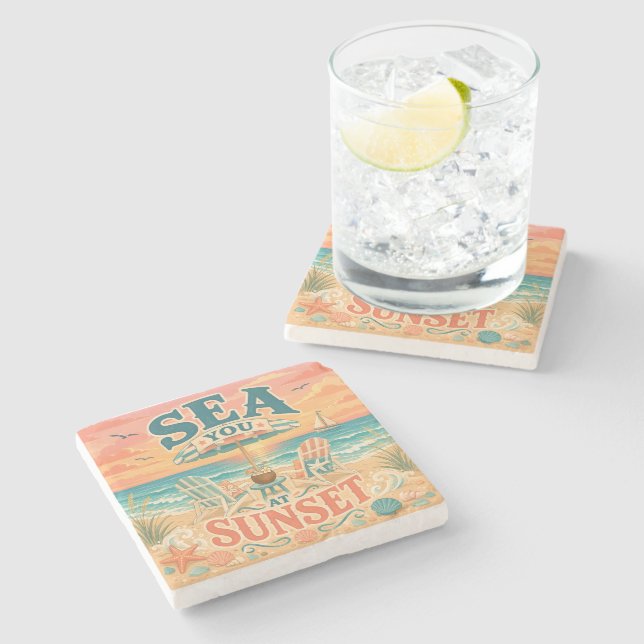 Sea You At Sunset Stone Coaster (Side)