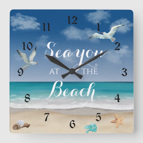 Sea You At The Beach Ocean Scene Large Clock