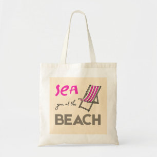 Sea You at the Beach Pink Sunbed Summer Holiday Tote Bag