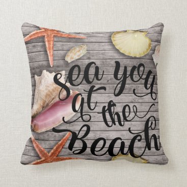 Sea you at the Beach Shells & wood panel Pillow Sea you at the Beach Shells & wood panel Pillow