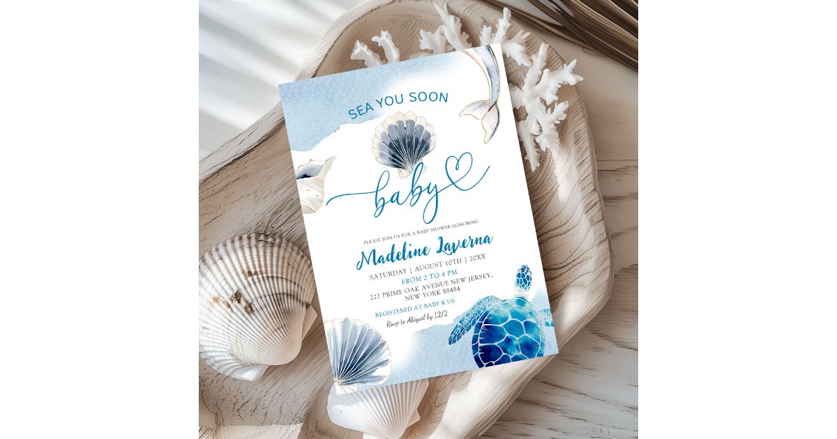 Sea You Soon Baby Blue Coastal Baby Shower Invitation | Zazzle