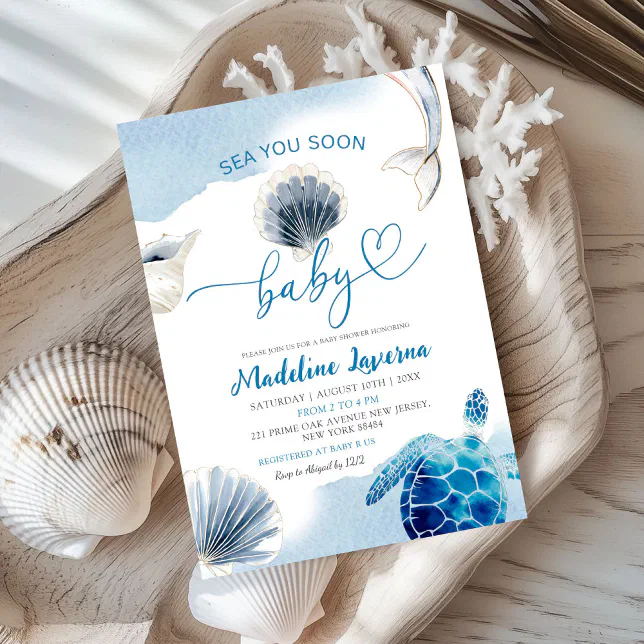 Sea You Soon Baby Blue Coastal Baby Shower Invitation | Zazzle