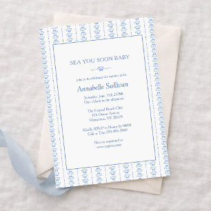 Sea You Soon Baby! Blue Coastal Beach Baby Shower Invitation