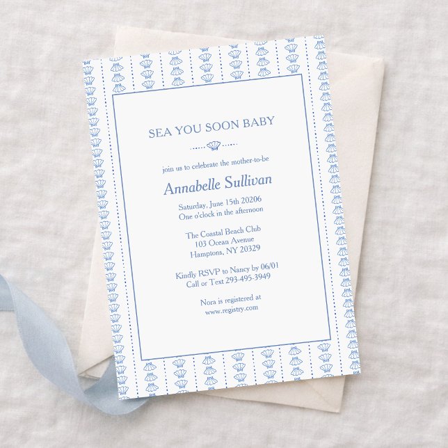 Sea You Soon Baby! Blue Coastal Beach Baby Shower Invitation (Creator Uploaded)