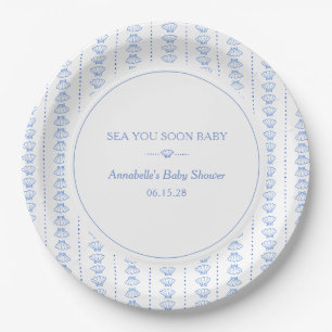 Sea You Soon Baby! Blue Coastal Beach Baby Shower Paper Plates