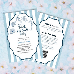 Sea You Soon Baby Blue Seashells Cute Baby Shower Invitation