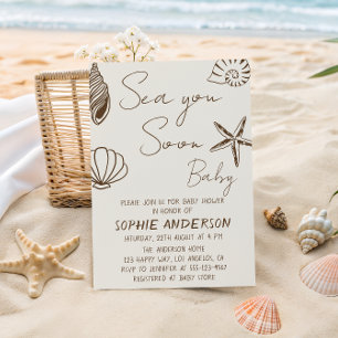 Sea You Soon Baby Boho Coastal Baby Shower  Invitation