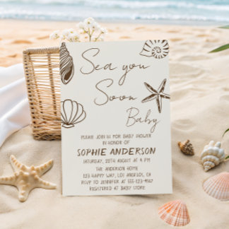 Sea You Soon Baby Boho Coastal Baby Shower  Invitation