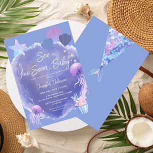 Sea You Soon Baby Boy Ocean Themed Baby Shower Invitation