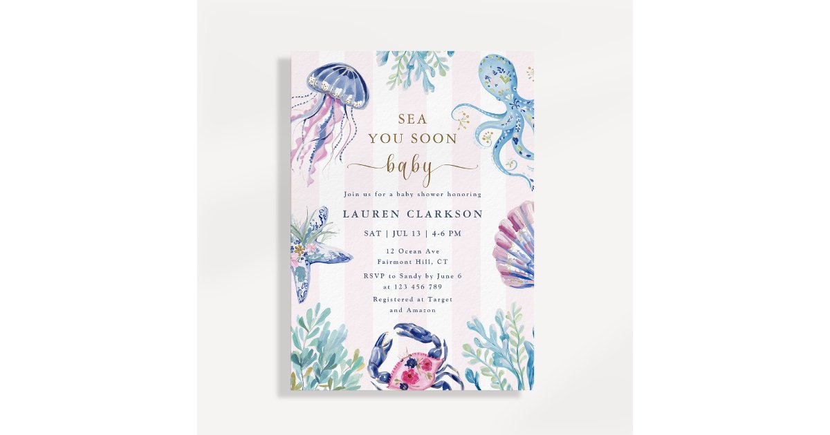 Sea You Soon Baby Coastal Baby Shower Invitation | Zazzle
