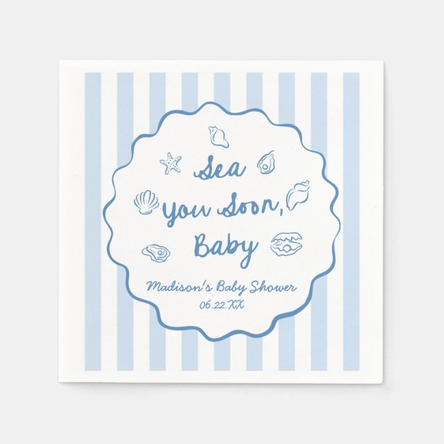 Sea You Soon Baby Coastal Baby Shower Napkins (Front)