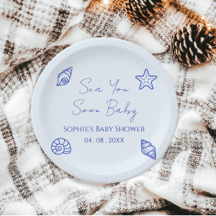 Sea You Soon Baby Coastal Baby Shower Paper Plates