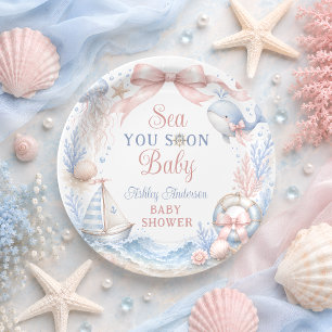 Sea You Soon Baby Coastal Baby Shower Paper Plates
