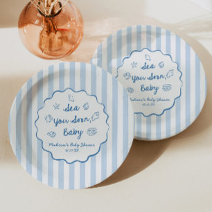 Sea You Soon Baby Coastal Baby Shower Paper Plates