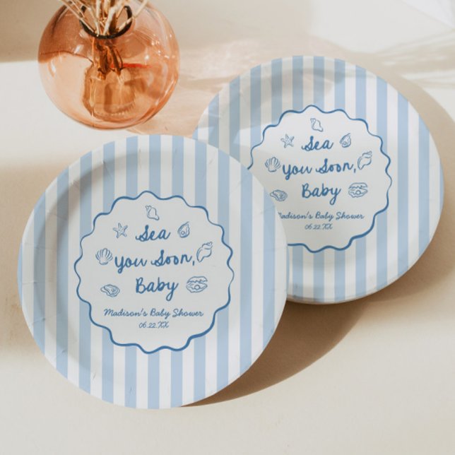 Sea You Soon Baby Coastal Baby Shower Paper Plates (Creator Uploaded)