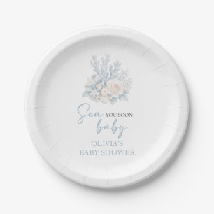 Sea you soon baby Coastal beach Baby Shower Paper Plates