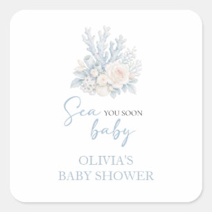 Sea you soon baby Coastal beach Baby Shower Square Sticker