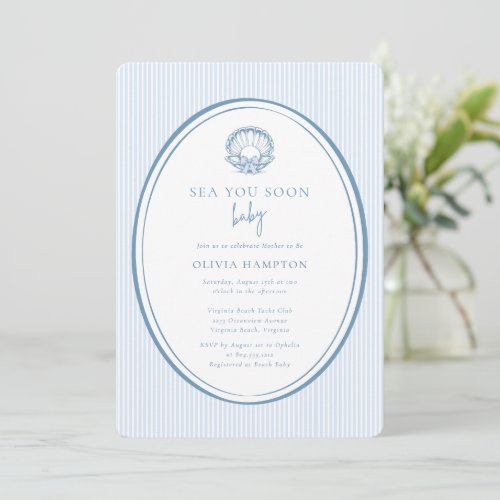 Sea You Soon Baby Coastal Blue Photo Baby Shower  Invitation
