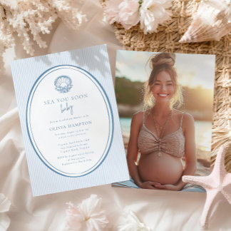 Sea You Soon Baby Coastal Blue Photo Baby Shower  Invitation