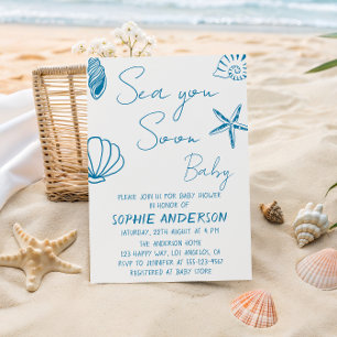 Sea You Soon Baby Coastal Seashell Baby Shower Invitation
