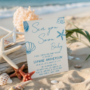 Sea You Soon Baby Coastal Seashell Baby Shower Invitation