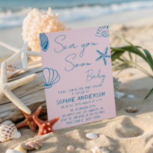 Sea You Soon Baby Coastal Seashell Baby Shower Invitation
