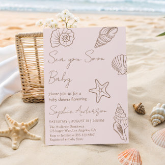 Sea You Soon Baby Coastal Seashell Baby Shower Invitation