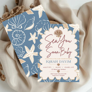 Sea You Soon Baby Coastal Seashell Baby Shower Invitation