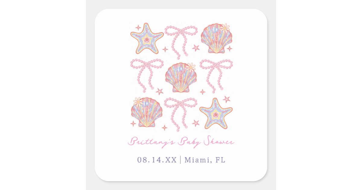 Sea You Soon Baby Girl Coastal Baby Shower Square Sticker | Zazzle