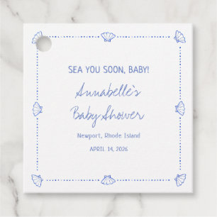 Sea You Soon Baby Hand Drawn Seashells Baby Shower Favor Tags