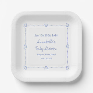 Sea You Soon Baby Hand Drawn Seashells Baby Shower Paper Plates