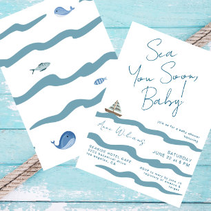 Sea You Soon Baby Nautical Waves Blue Boy Shower Invitation