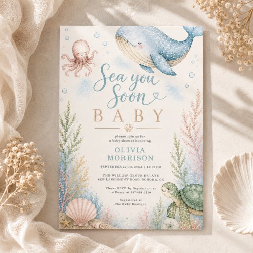 Summer Ocean Blue baby shower invitation
