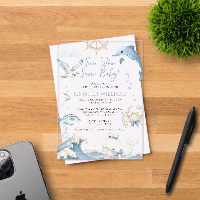 Sea You Soon Baby Ocean Boy Shower Acrylic Invitations (Insitu (Invitation Card))