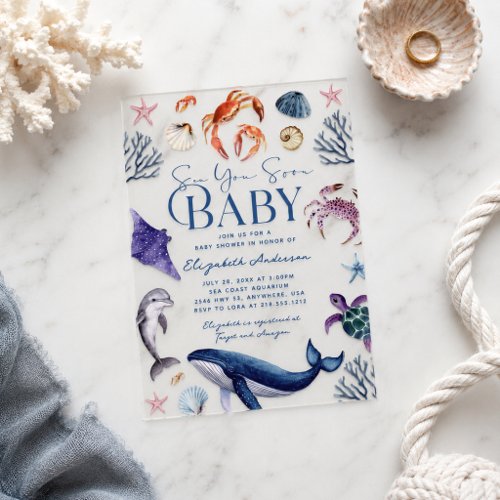 Sea You Soon Baby Sealife Baby Shower Acrylic Invitations
