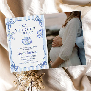 Sea You Soon, Baby Seashell Baby Shower Photo Invitation
