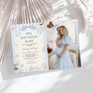Sea You Soon, Baby Seashell Baby Shower Photo Invitation
