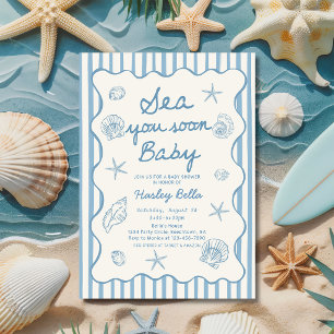 Sea You Soon Baby Seashell Coastal Baby Shower Invitation