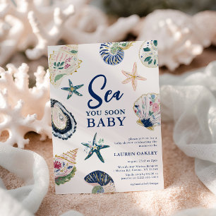 Sea you soon Baby' Seashells Coastal Baby Shower Invitation